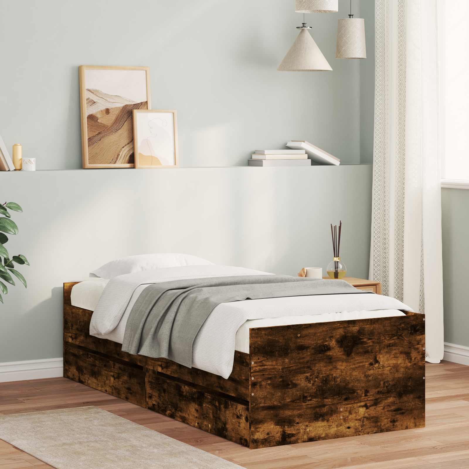 Bett mit Schubladen Braun Eiche-Optik 75x190 cm