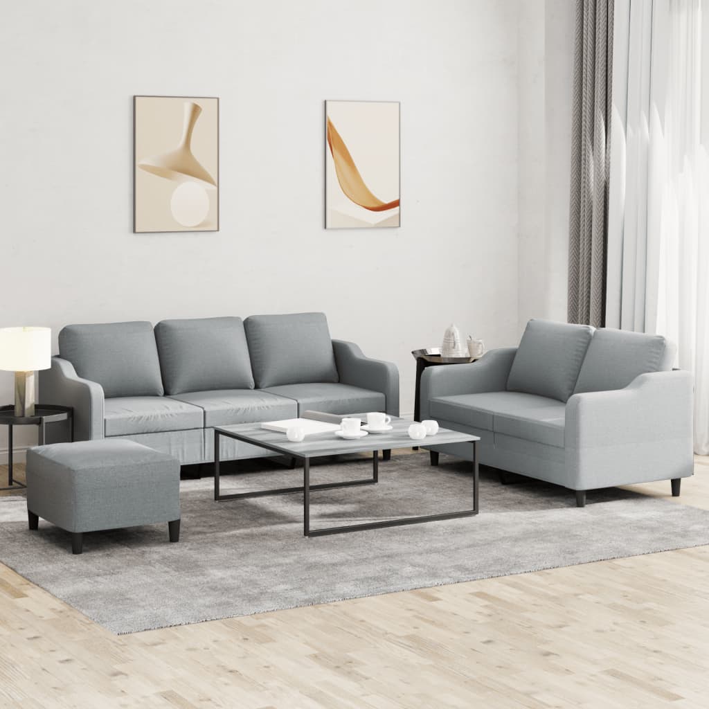 3-tlg. Sofagarnitur mit Kissen Braun Stoff