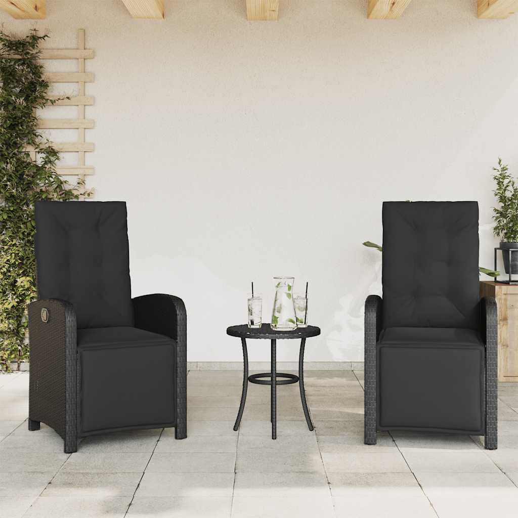 Gartensessel mit Fußteil Verstellbar Schwarz Poly Rattan