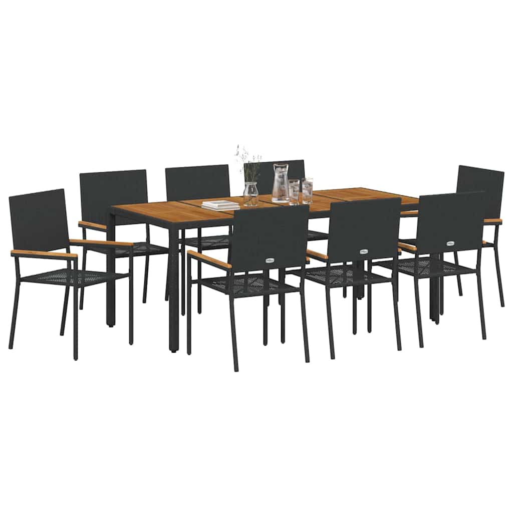 Garten Essgruppe 3 pcs Schwarz Poly-Rattan