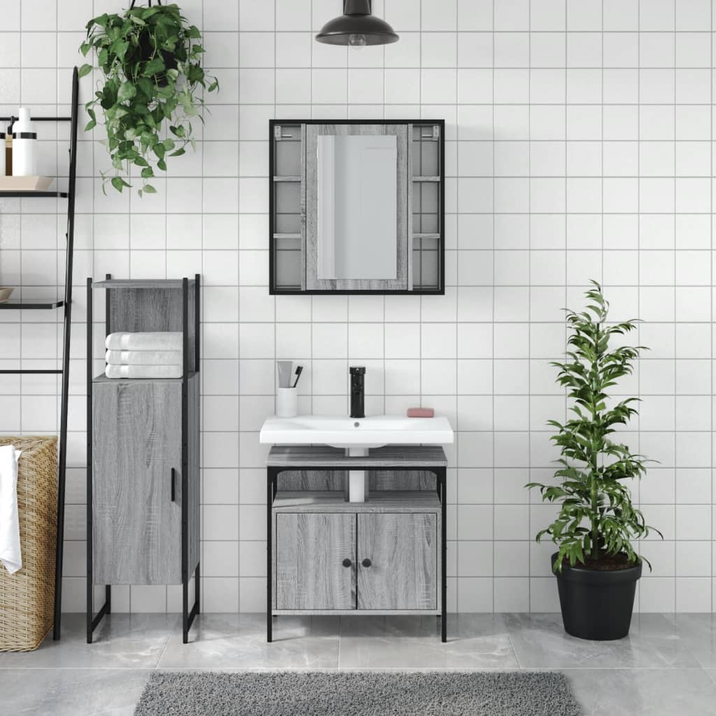 3-tlg. Badmöbel-Set Schwarz Holzwerkstoff