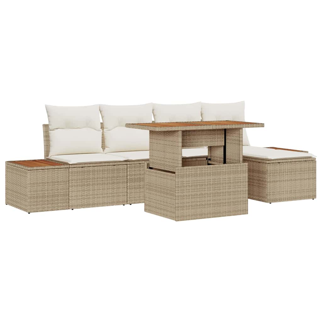 Garten Essgruppe mit Kissen 6 pcs Schwarz und Beige