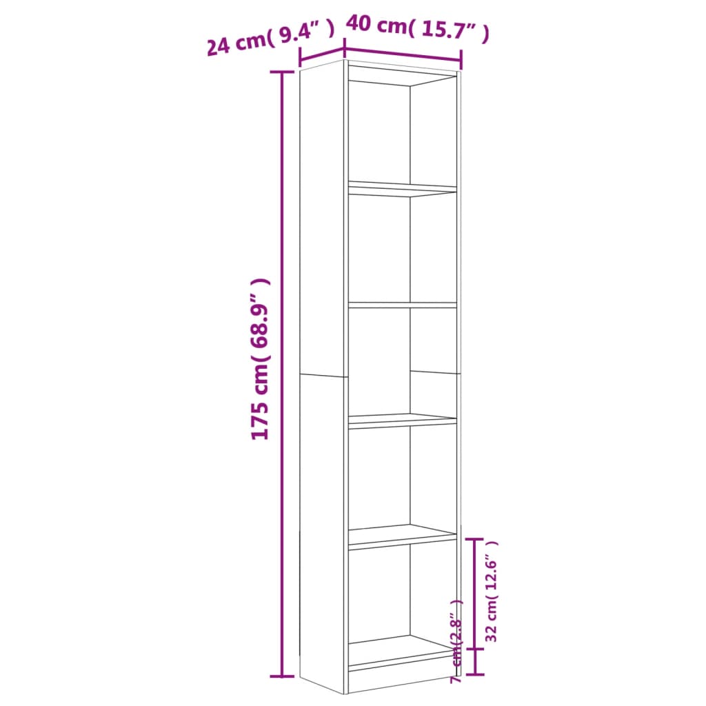 Bücherregal 3 Fächer Weiß 40x24x109 cm Holzwerkstoff