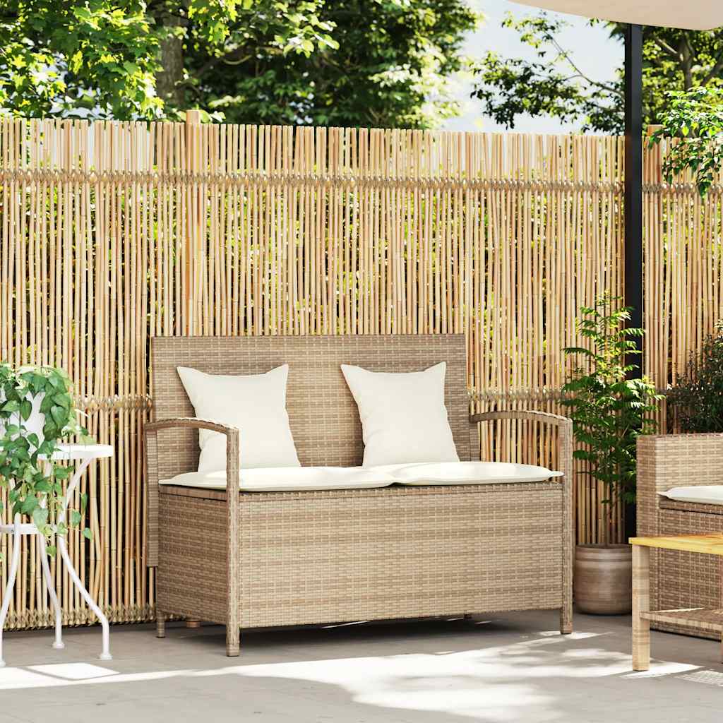 Gartenbank mit Stauraum und Kissen Schwarz Poly Rattan