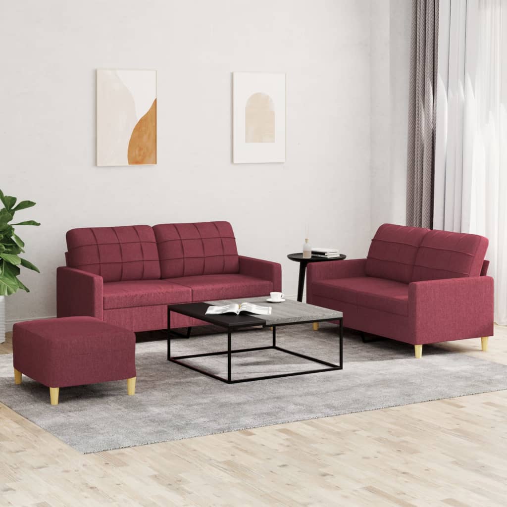 3-tlg. Sofagarnitur mit Kissen Creme Stoff