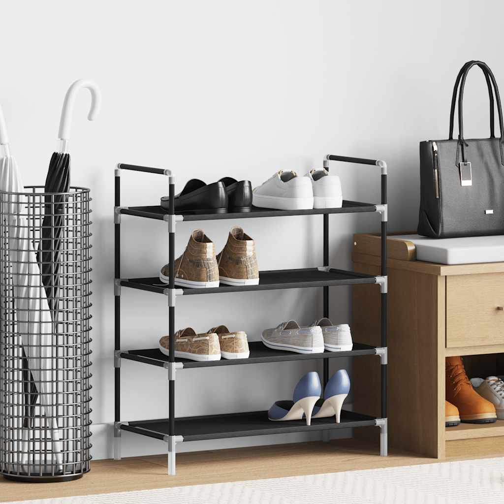 Schuhregal mit 8 Ablagen Metall und Vliesstoff Schwarz