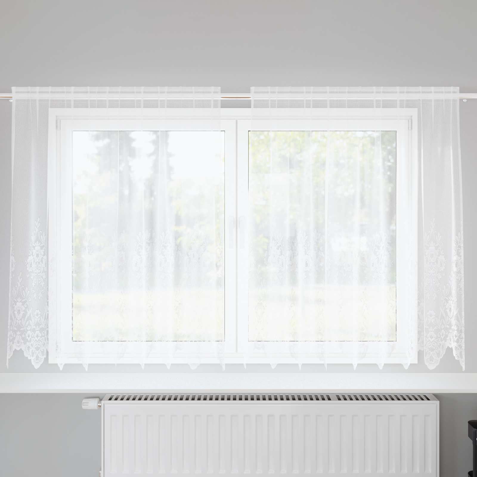 Spitzenvorhang mit Vorhängen Floral Weiß 80 x 150 cm Polyester