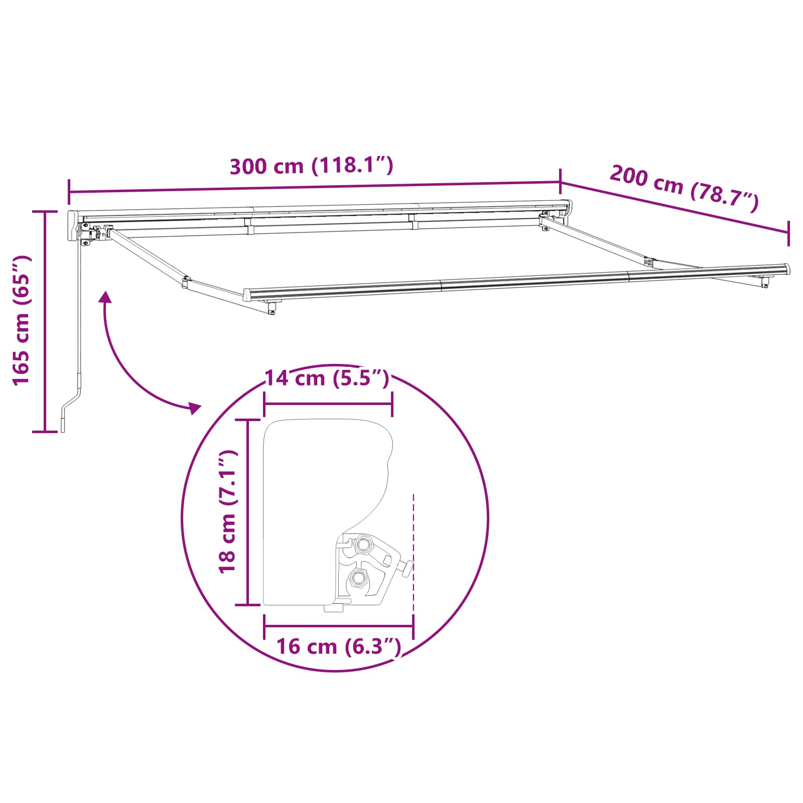 Markisenrahmen Verstellbar Weiß 2,5 x 2 m Stahl