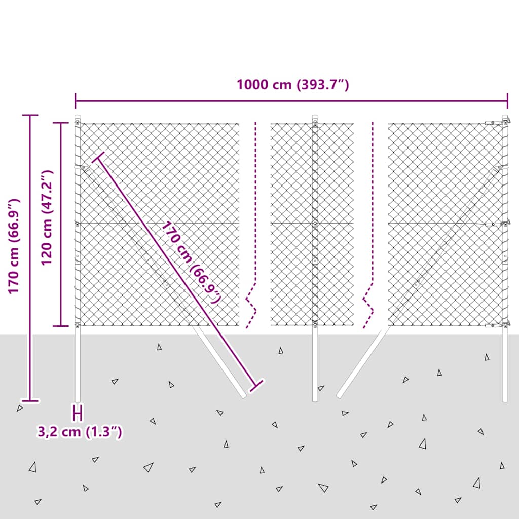 Outdoor Kettenglied-Zaun Erdfixierung 10 x 0,4 m Grün Netz