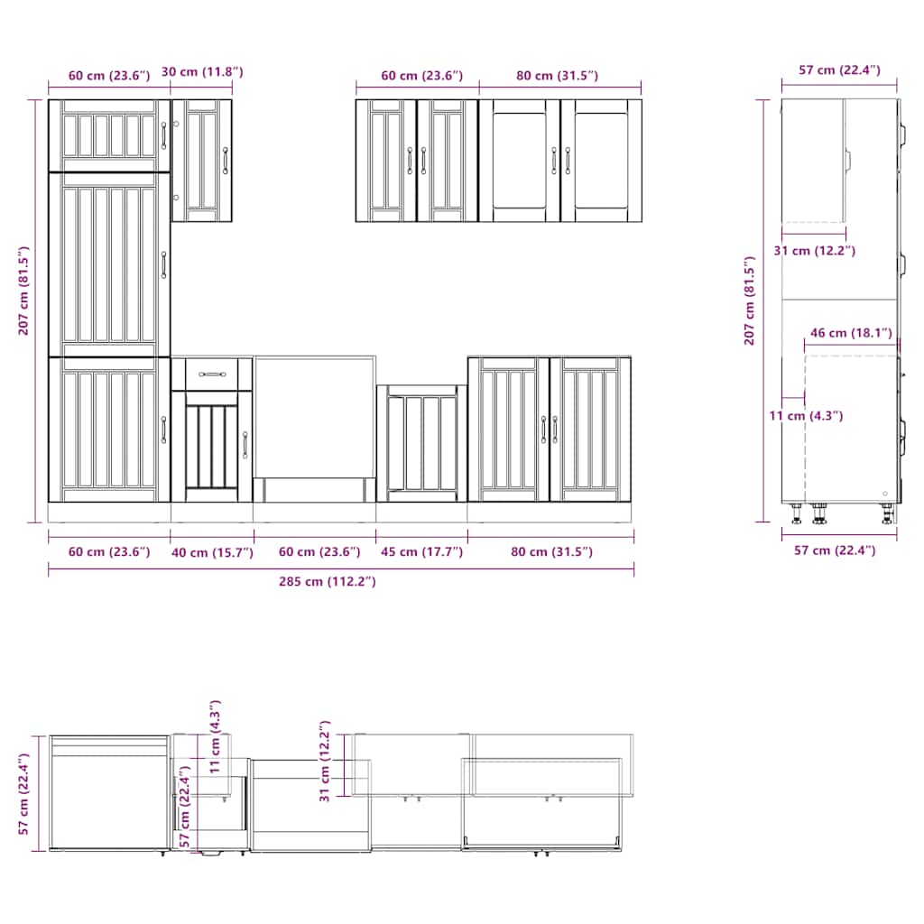 8-tlg. Küchenschrank-Set Lucca Weiß Holzwerkstoff