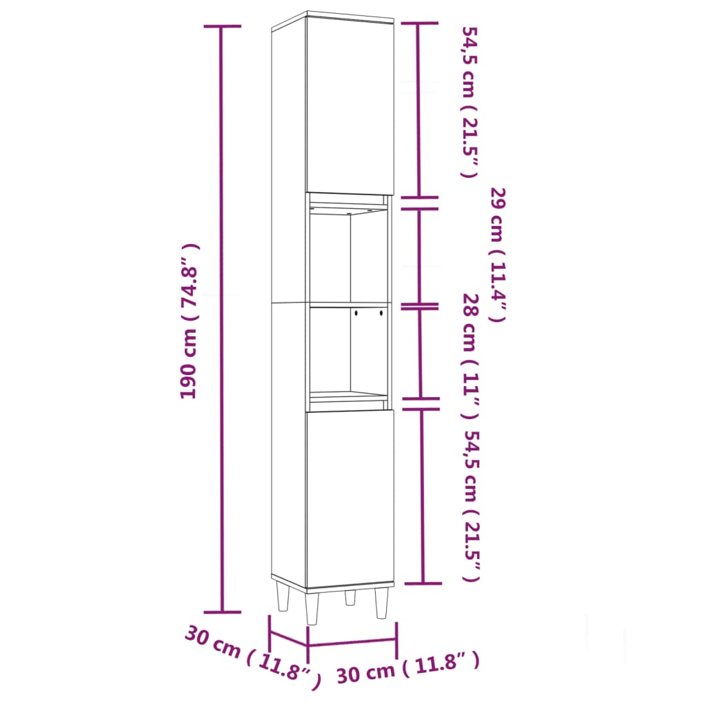 Badschrank Weiß 30x30x190 cm Holzwerkstoff