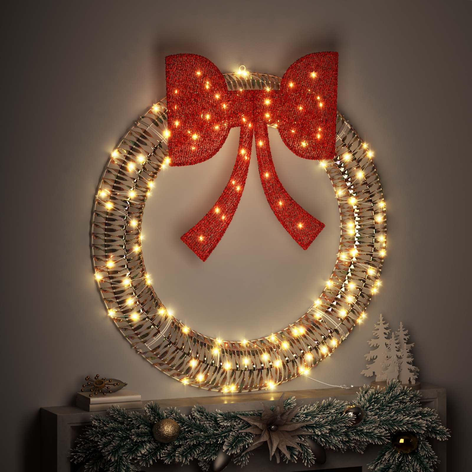 Kranz mit 60 LEDs Warmweiß 76 x 76 x 8 cm PET