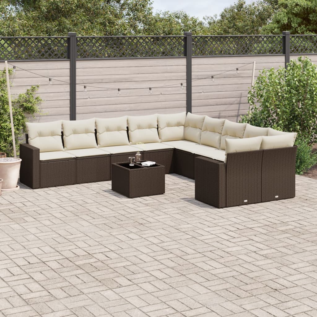 10-tlg. Garten-Sofagarnitur mit Kissen Schwarz Poly Rattan