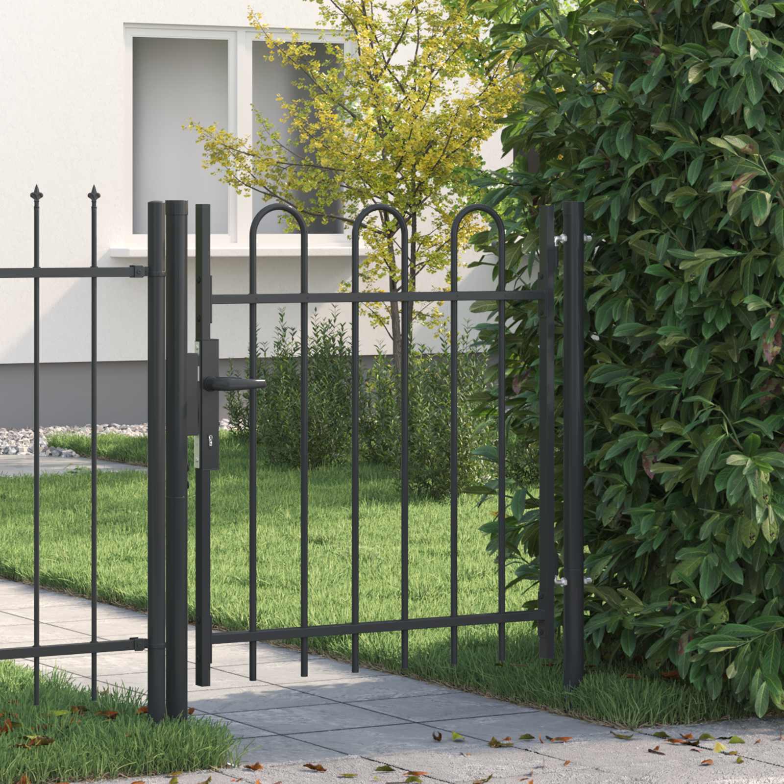 Zauntor BOXTEL einflügelig mit Bogenabschluss Stahl 1 x 1,75 m Schwarz