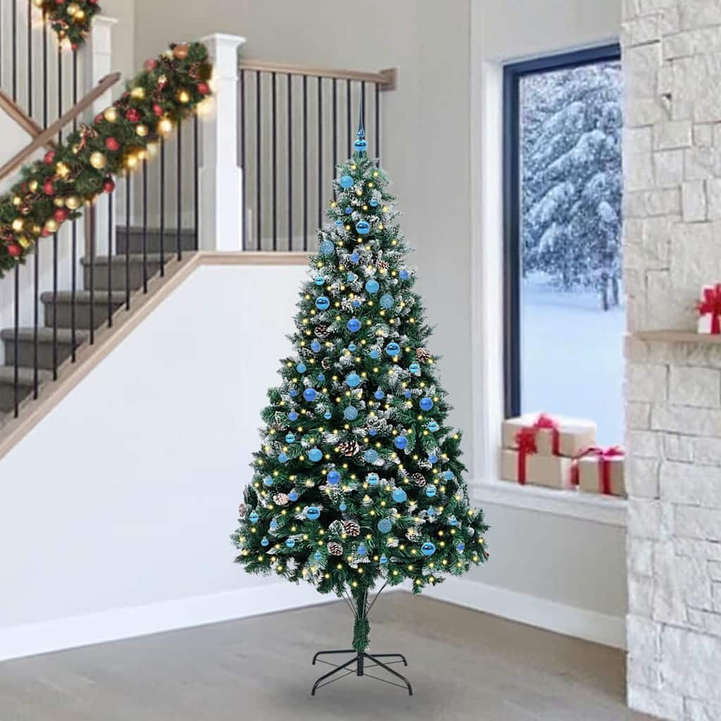 Künstlicher Weihnachtsbaum mit LEDs Kugeln Zapfen 150 cm