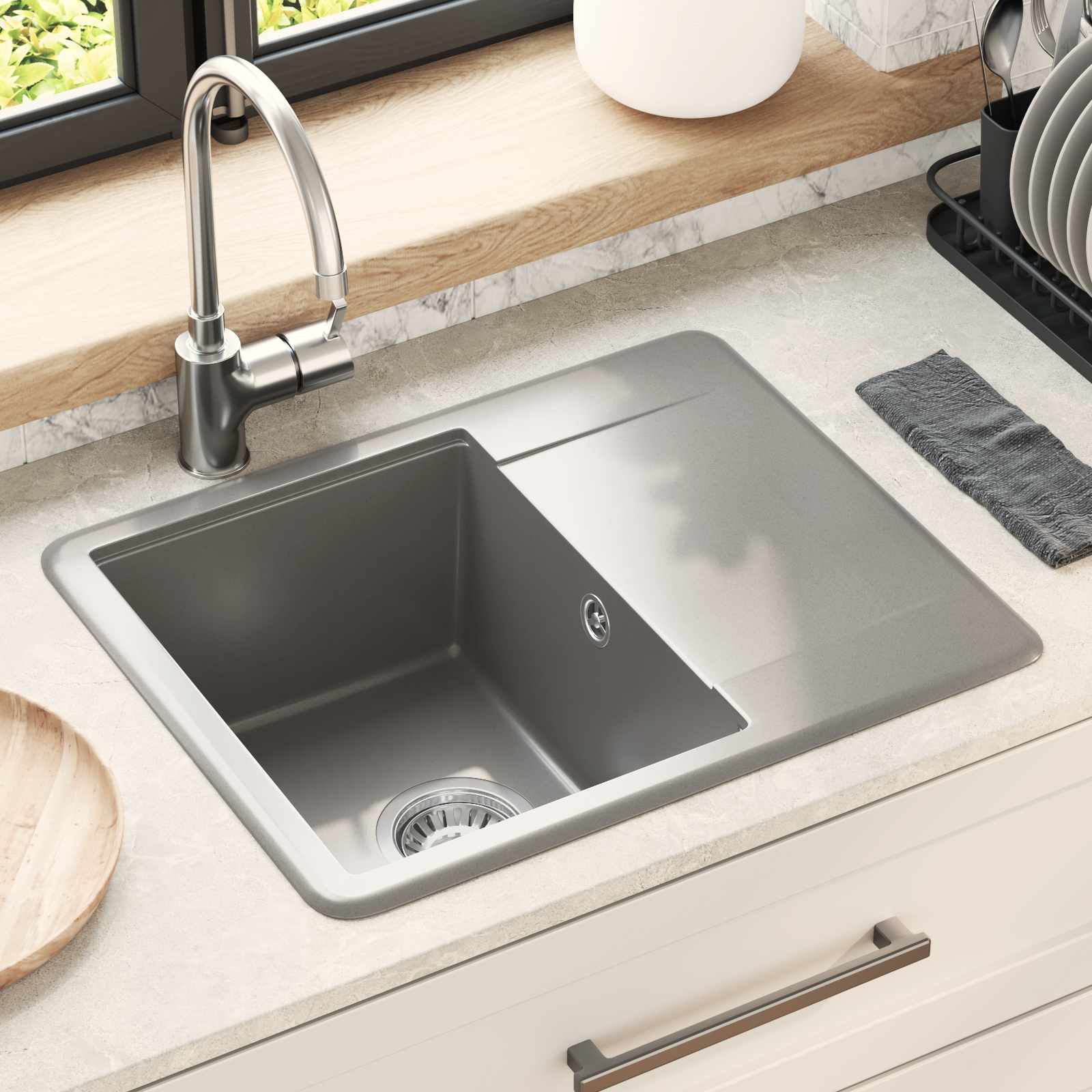Waschbecken Schwarz 470 x 440 mm Granit