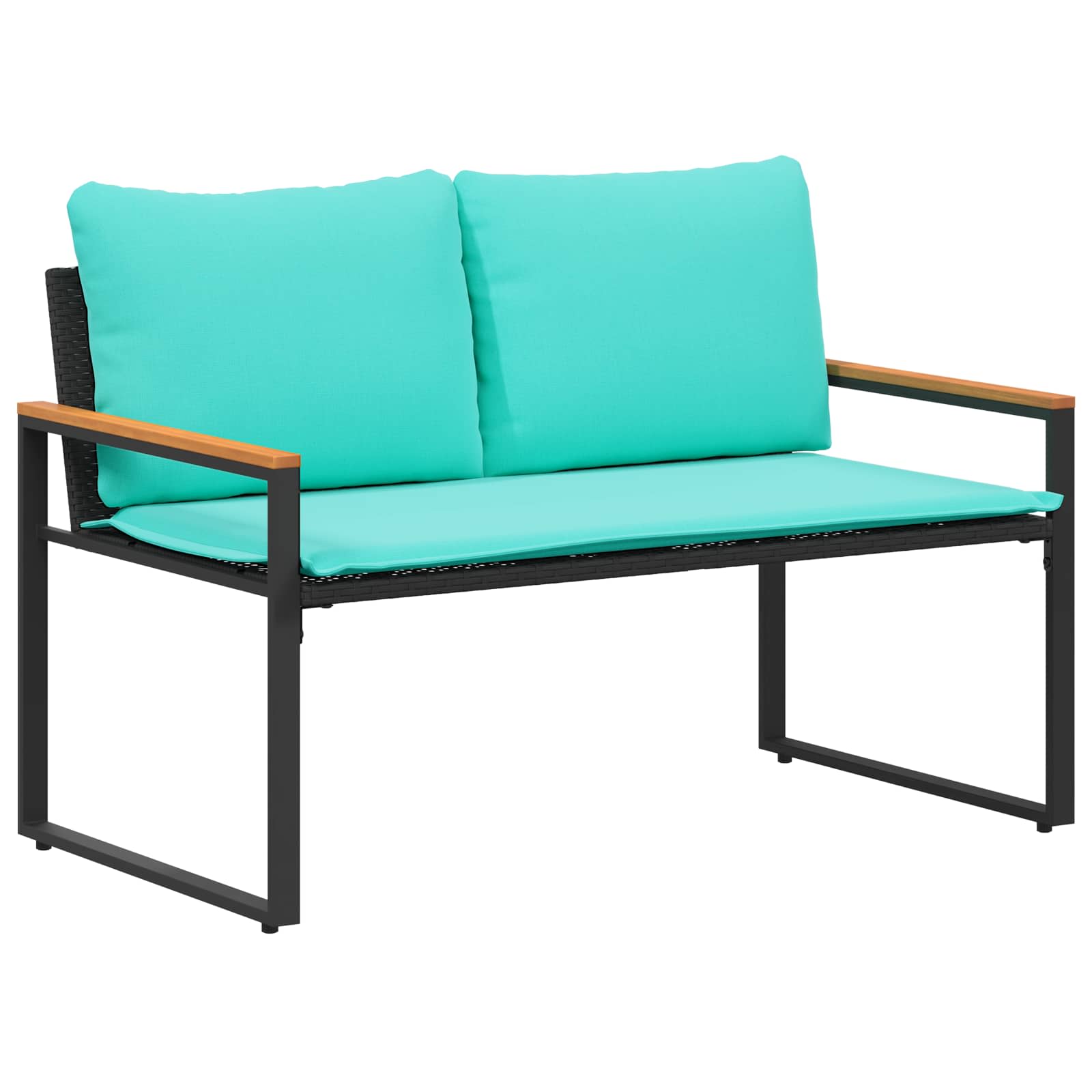 Bank mit Kissen Schwarz und Cremeweiß 115 x 65 x 72 cm Rattan