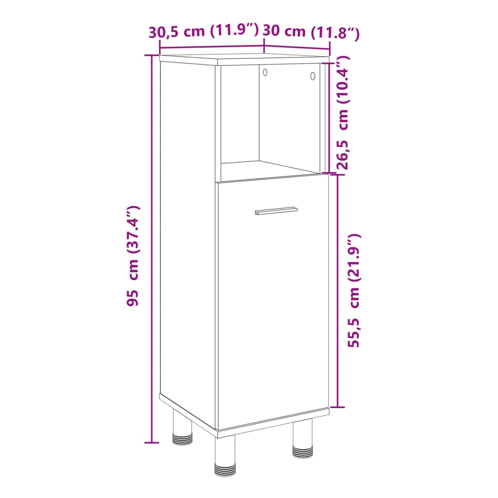 Badezimmerschrank Weiß 30x30x95 cm Holzwerkstoff