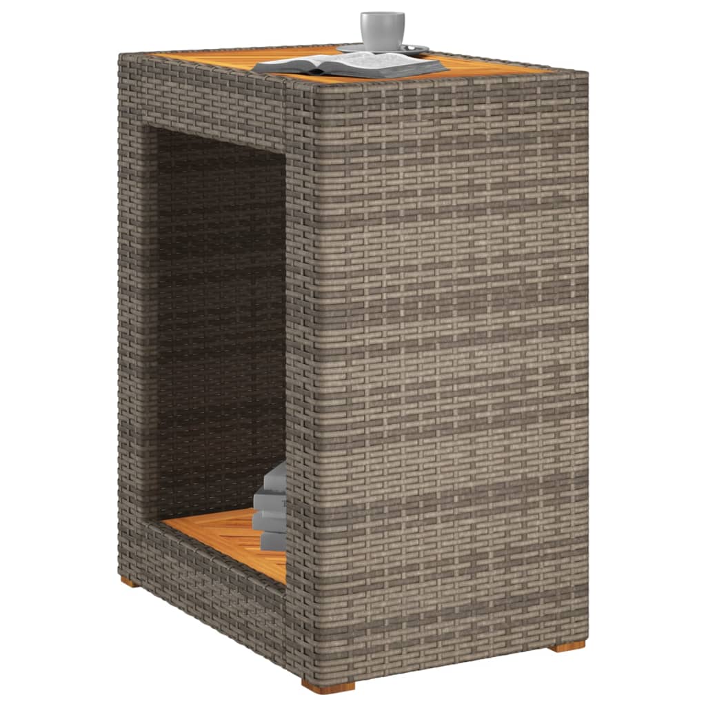 Garten-Beistelltisch mit Holzplatte Schwarz Poly Rattan
