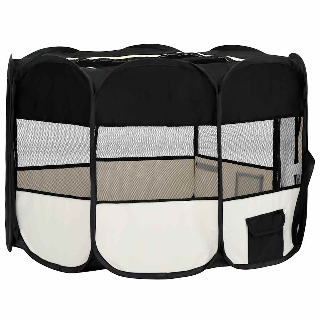 Faltbarer Welpenlaufstall mit Tragetasche Schwarz 90x90x58 cm