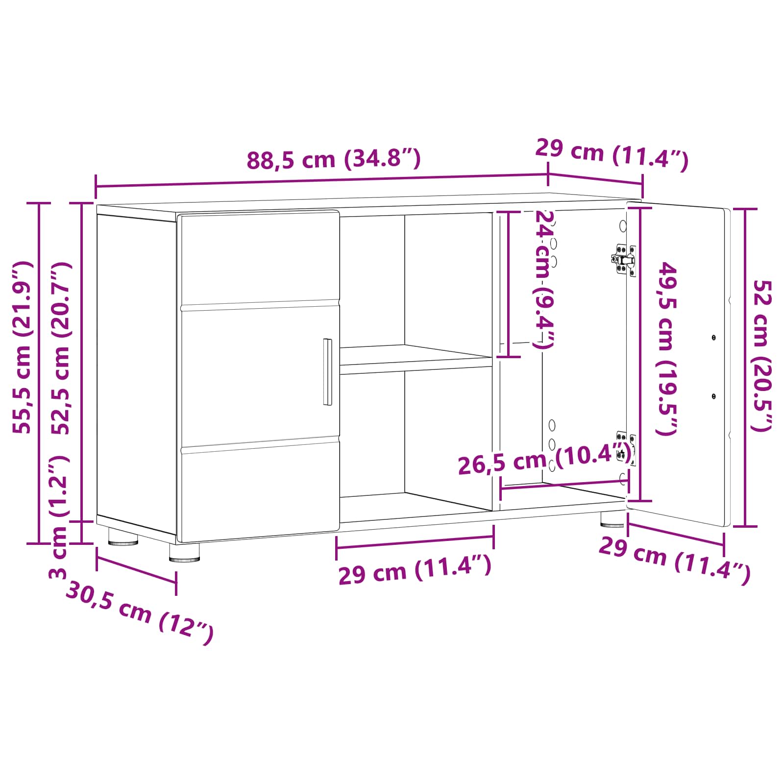 Highboard mit Regal FLORIN Weiß 60 x 35 x 182 cm Holzwerkstoff