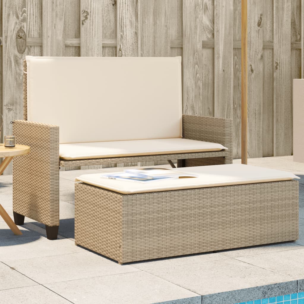 Gartenbank mit Kissen und Hocker Schwarz Poly Rattan