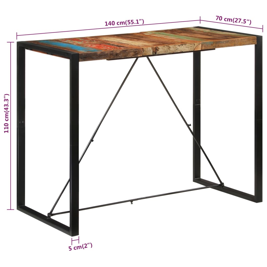Bartisch 110 x 60 x 110 cm Massivholz Mango