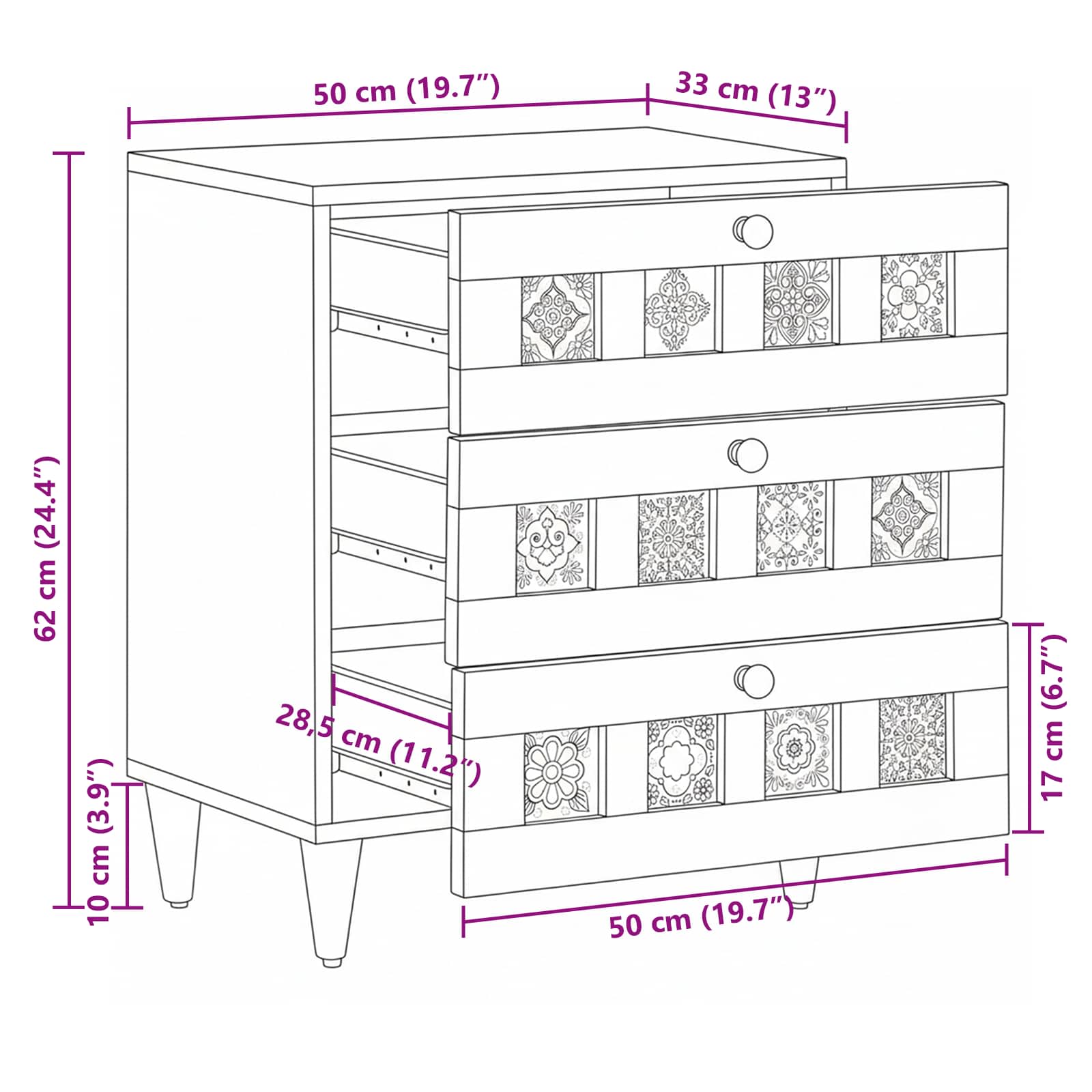 Nachttisch Braun 50 x 33 x 62 cm Massivholz Mango