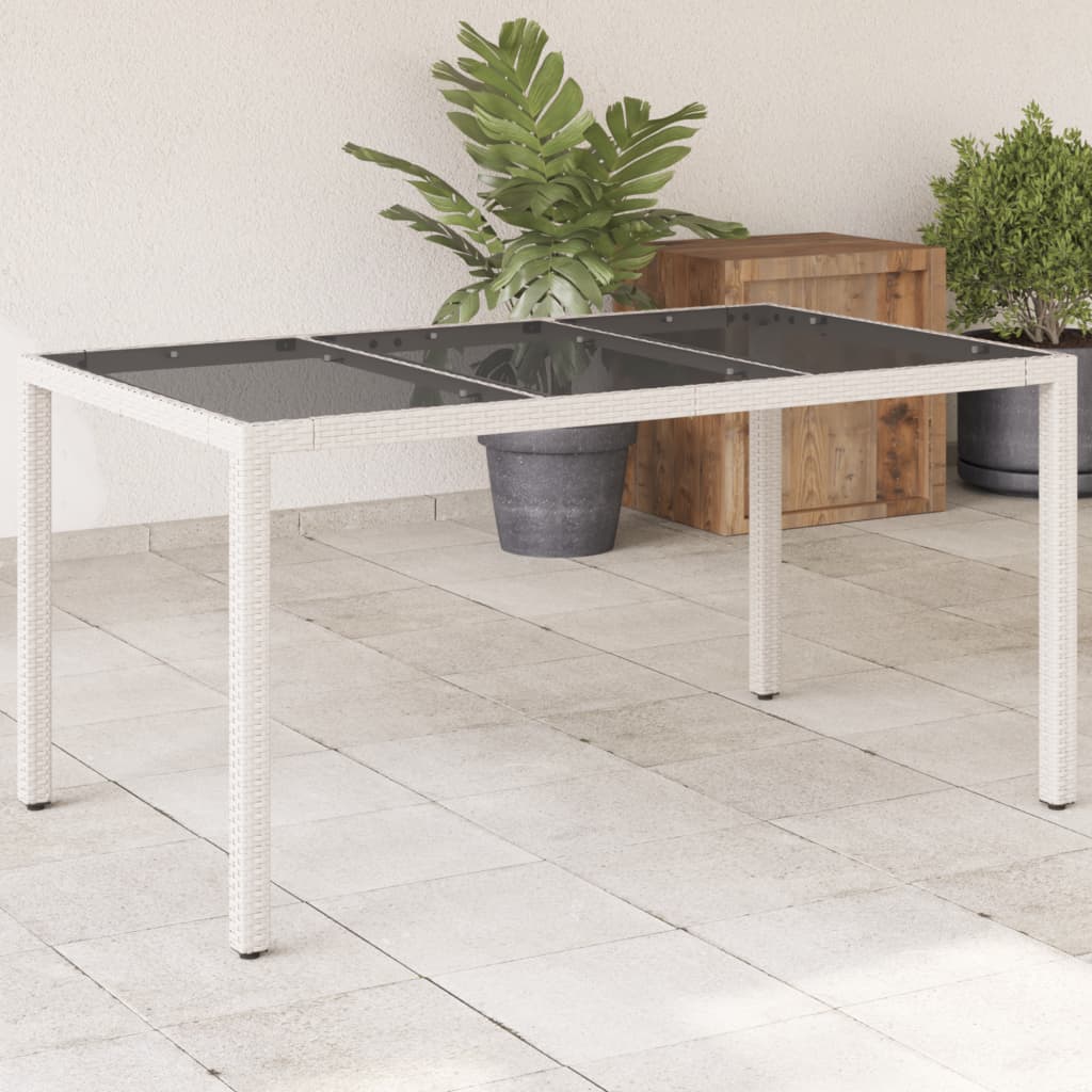 Gartentisch 150x90x75 cm Hartglas und Poly Rattan Schwarz