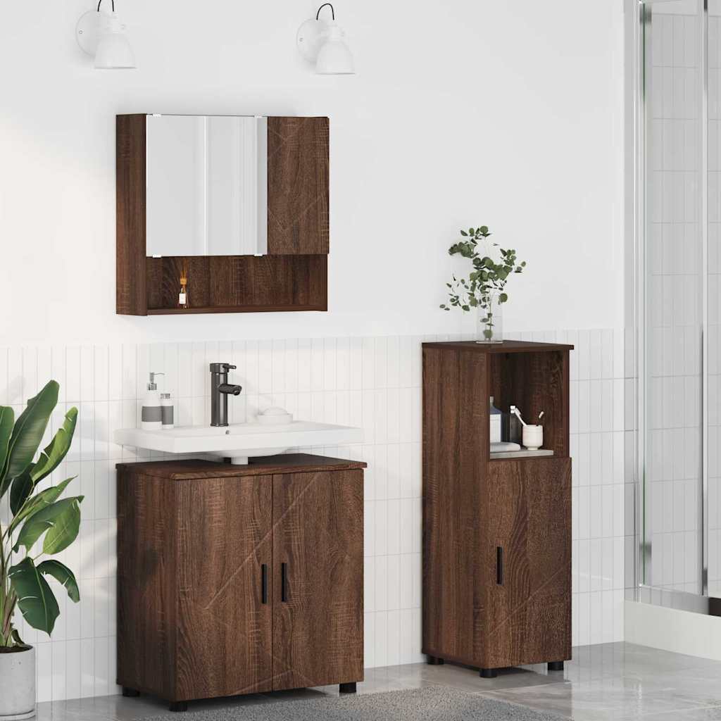 Badezimmermöbel-Set mit Tür 3 pcs Weiß Holzwerkstoff & Metall