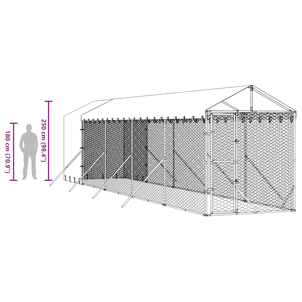 Outdoor-Hundezwinger mit Dach Silbern 2x6x2,5m Verzinkter Stahl