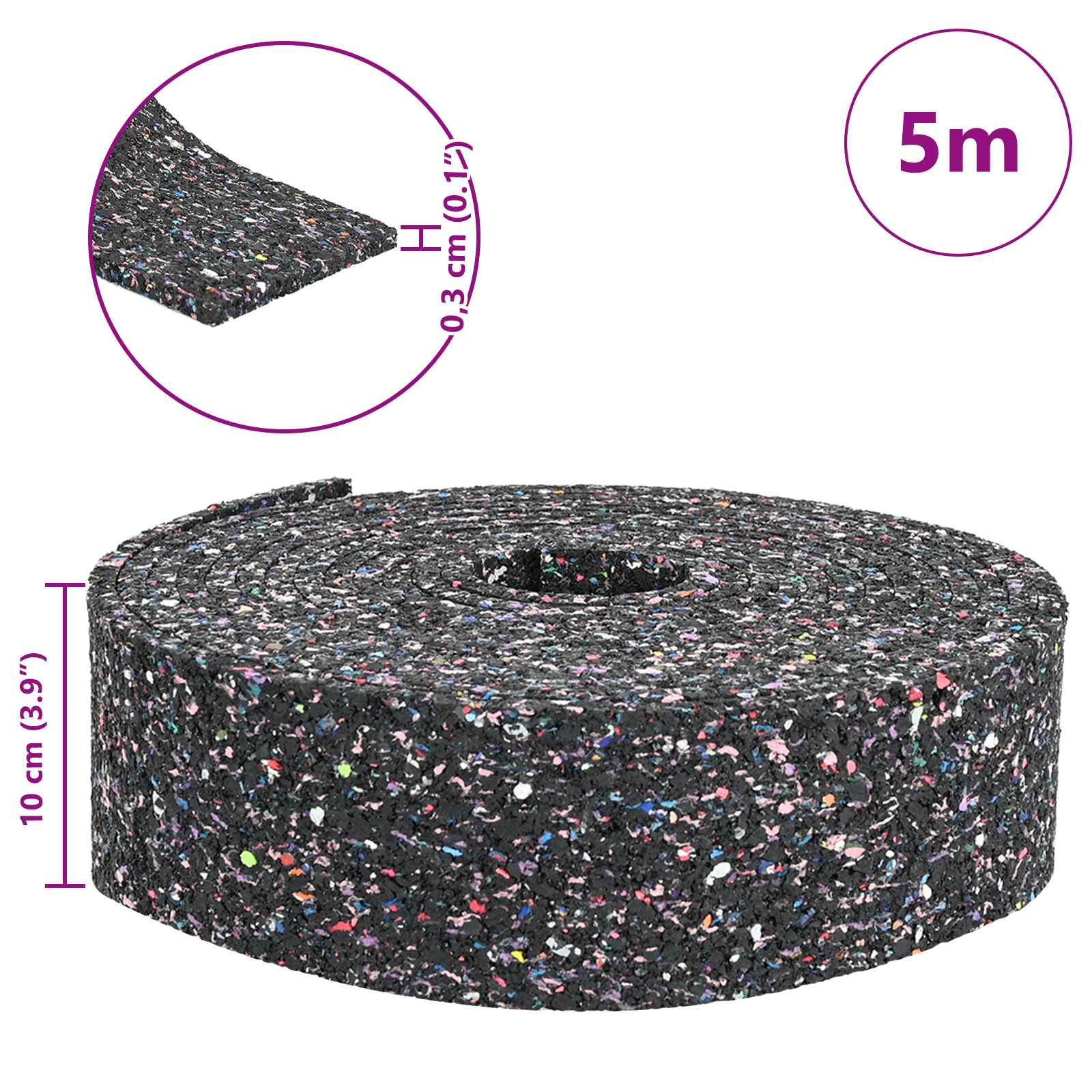 Gummi-Granulat-Rolle Schwarz 200 x 5 x 0,3 cm Gummi