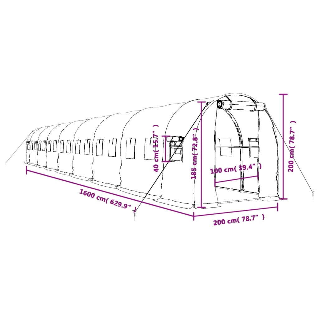 Gewächshaus mit Stahlrahmen Weiß 8 m² 4x2x2 m