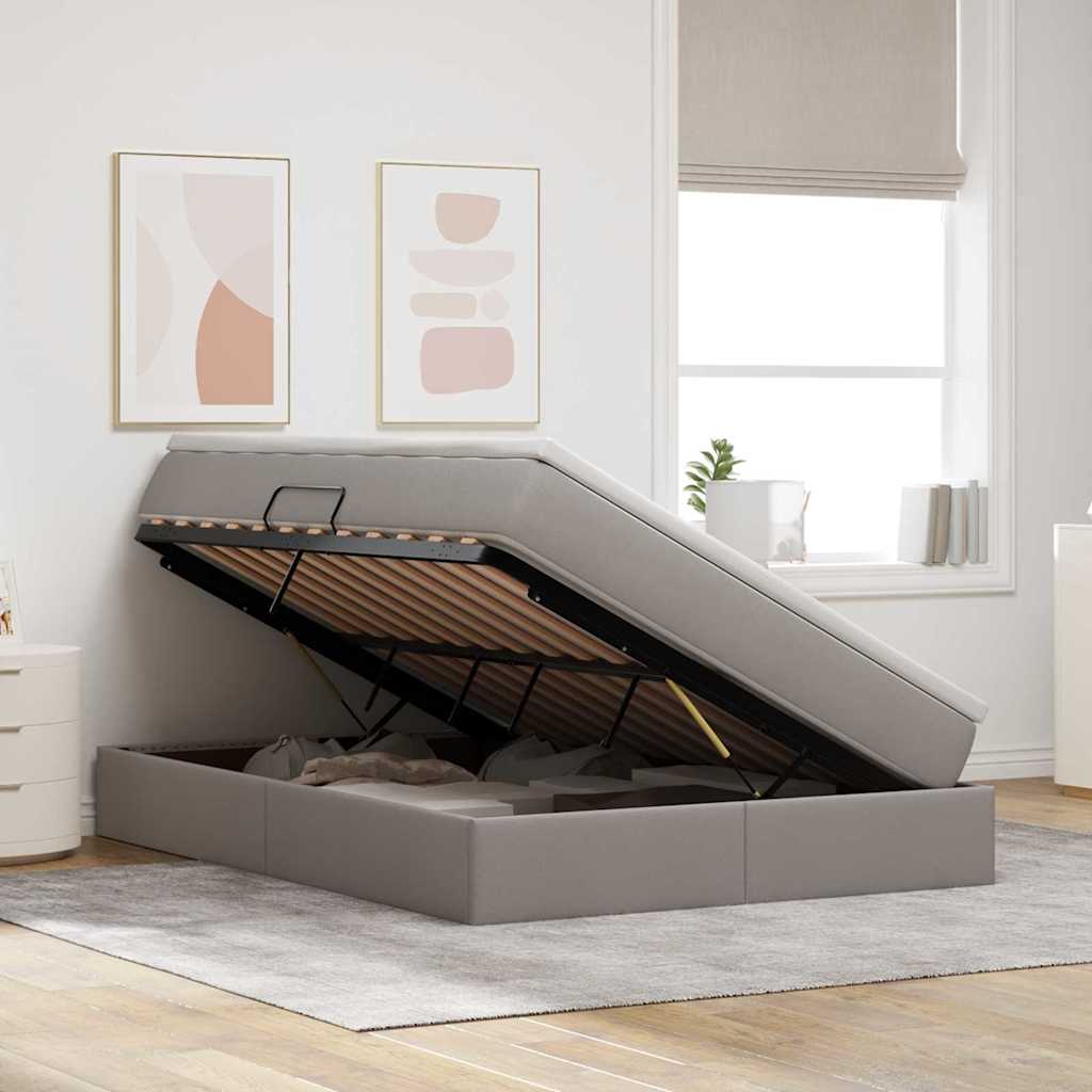 Aufbewahrungsbett mit Matratze Hellgrau 90 x 190 cm Polyester