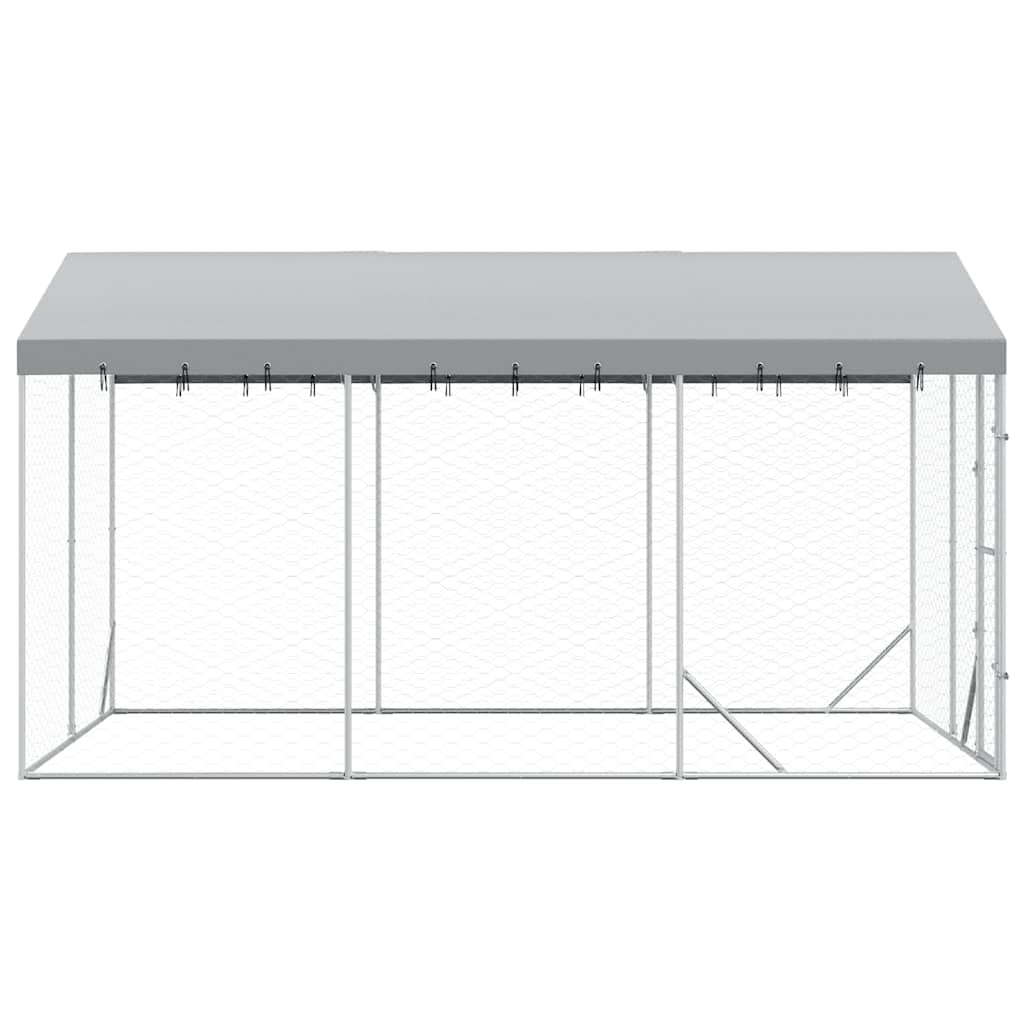 Outdoor-Hundezwinger mit Dach Silber 3x1,5x2,5m Stahl Verzinkt