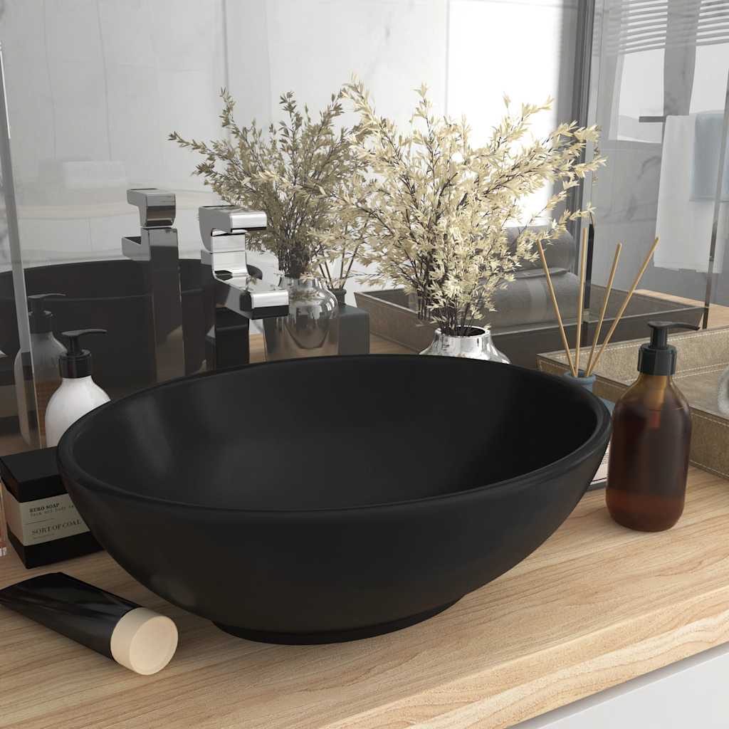 Luxuriöses Ovales Waschbecken Matt Weiß 40x33 cm Keramik