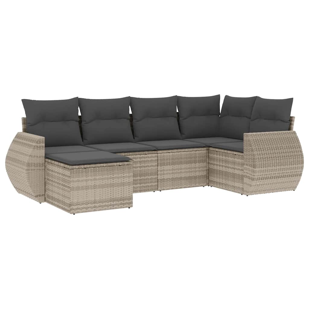 6-tlg. Garten-Sofagarnitur mit Kissen Schwarz Poly Rattan