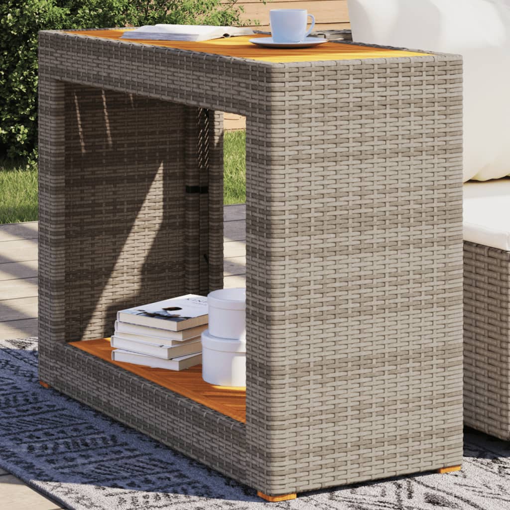 Garten-Beistelltisch mit Holzplatte Schwarz Poly Rattan