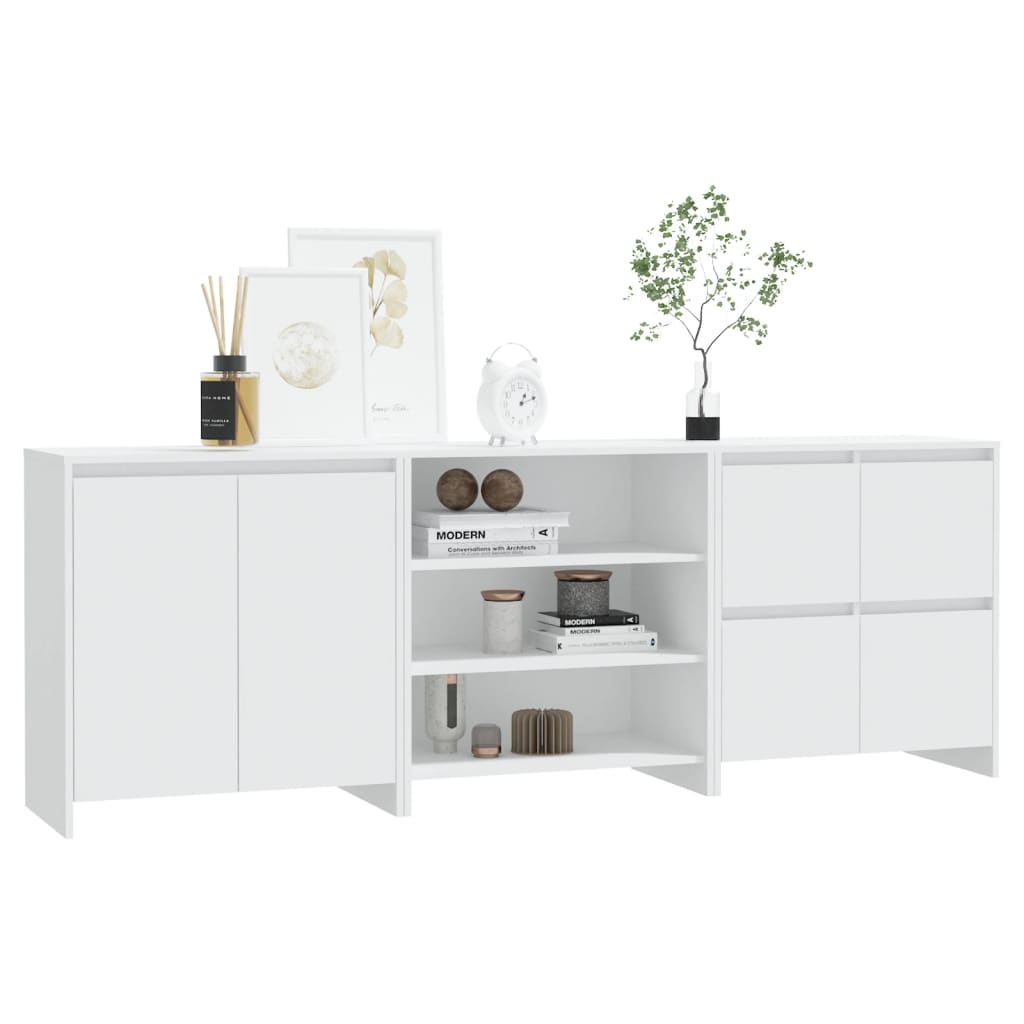 3-tlg. Sideboard Weiß Holzwerkstoff