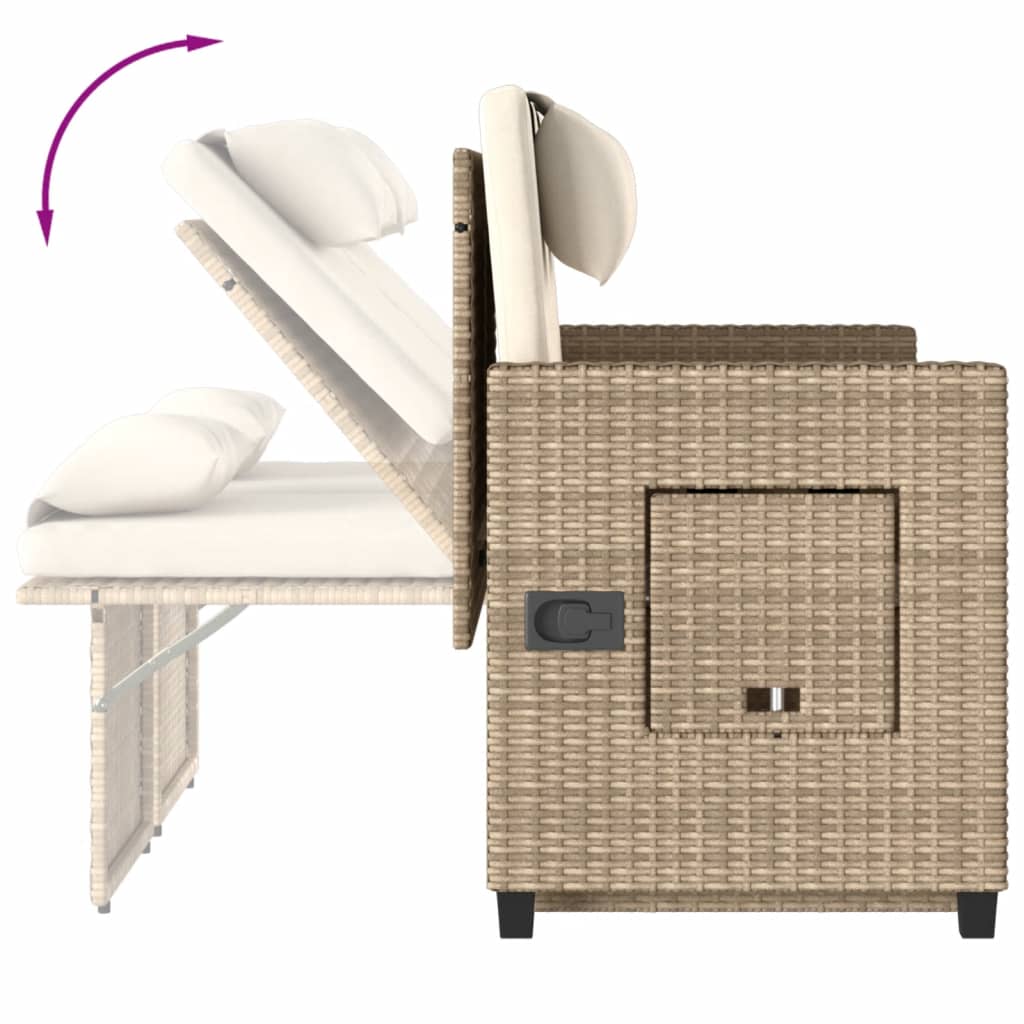 Gartenbank Verstellbar mit Kissen Schwarz Poly Rattan