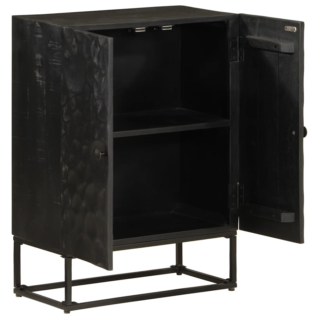 Nachttisch Schwarz 40x30x50 cm Massivholz Mango und Eisen