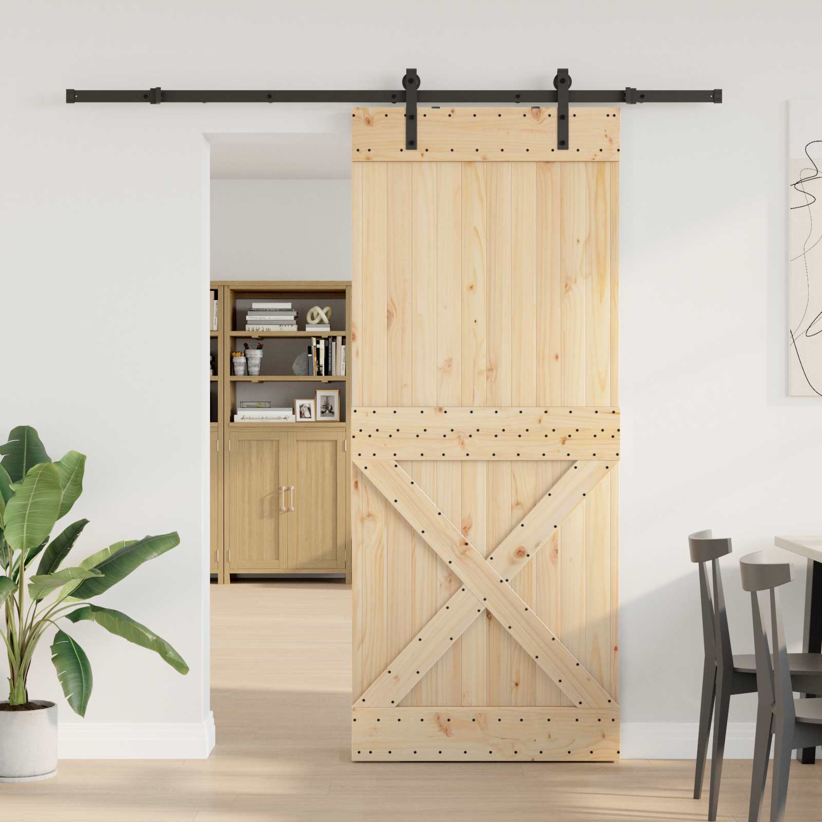 Schiebetür NARVIK Natürlich und Schwarz 70 x 210 cm (152,5 cm)