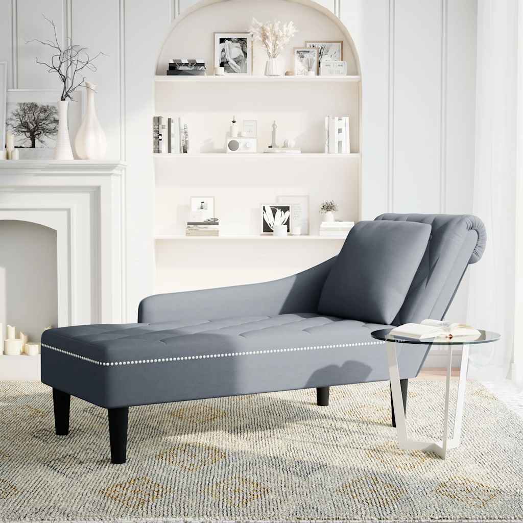 Chaiselongue mit Kissen und Rechter Armlehne Blau Samt