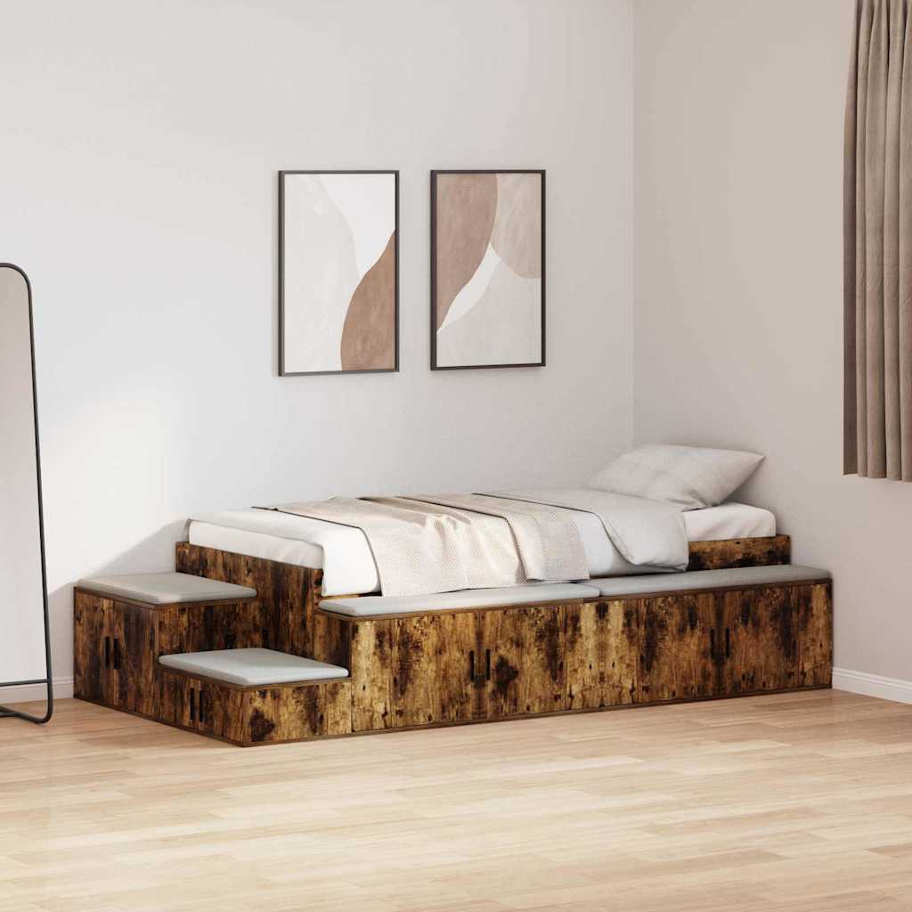 Aufbewahrungsbettgestell mit Speicher Weiß 80 cm Holzwerkstoff