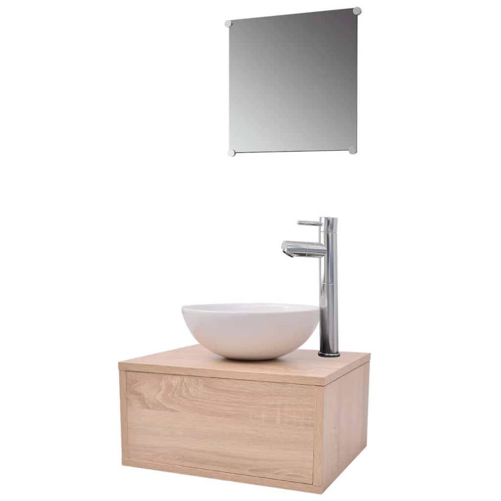 11-tlg. Badmöbel-Set mit Waschbecken und Wasserhahn Schwarz