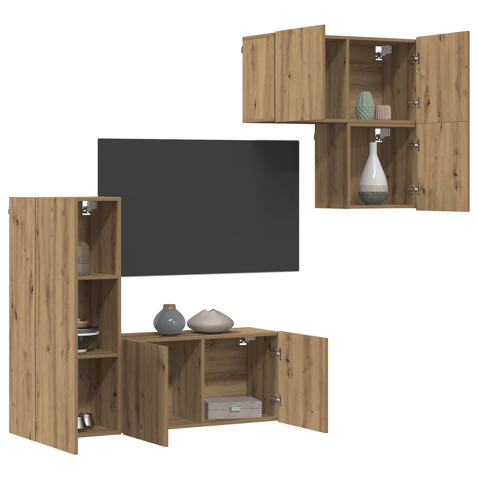 4-tlg. Wohnwand Weiß Holzwerkstoff