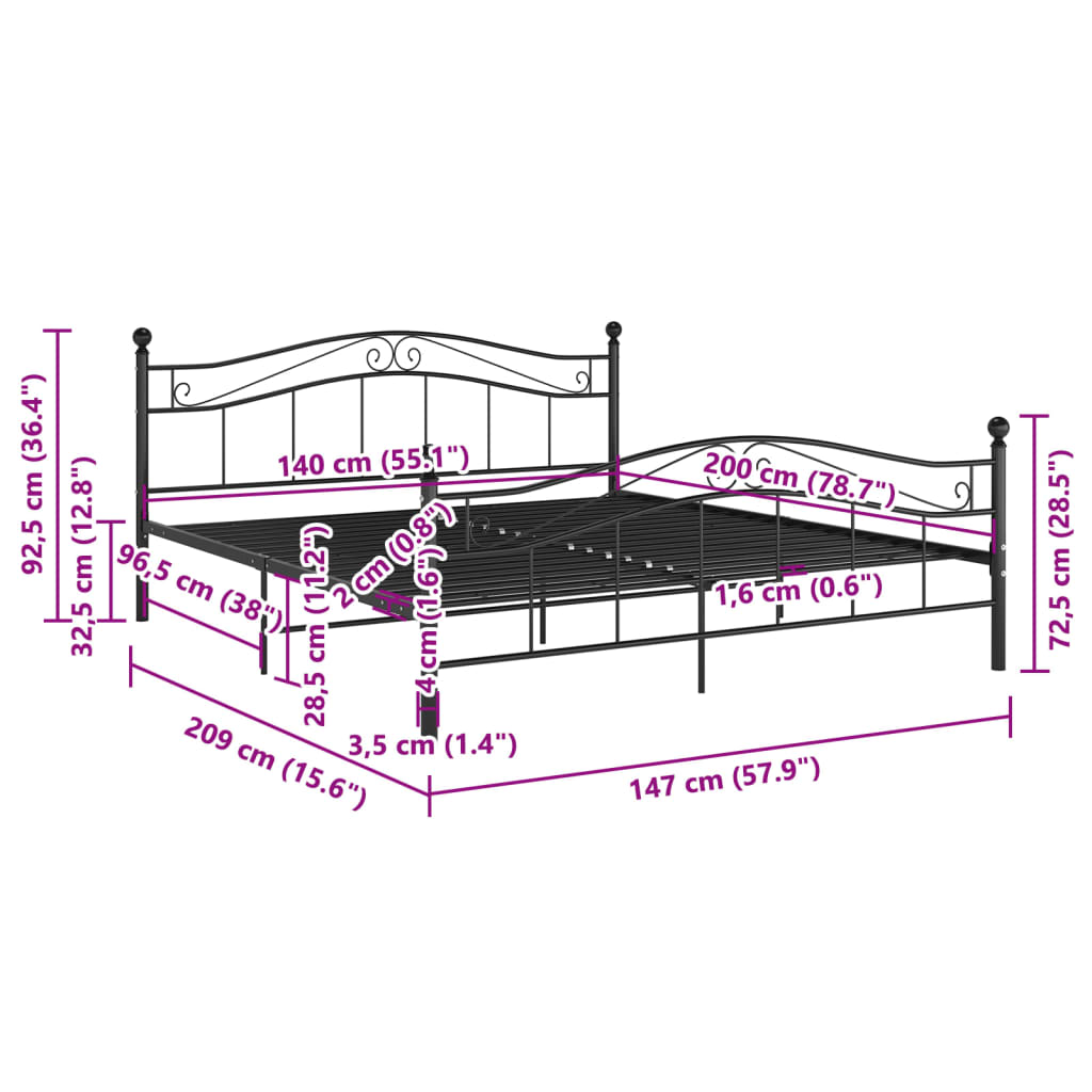 Bett Weiß Metall 120x200 cm