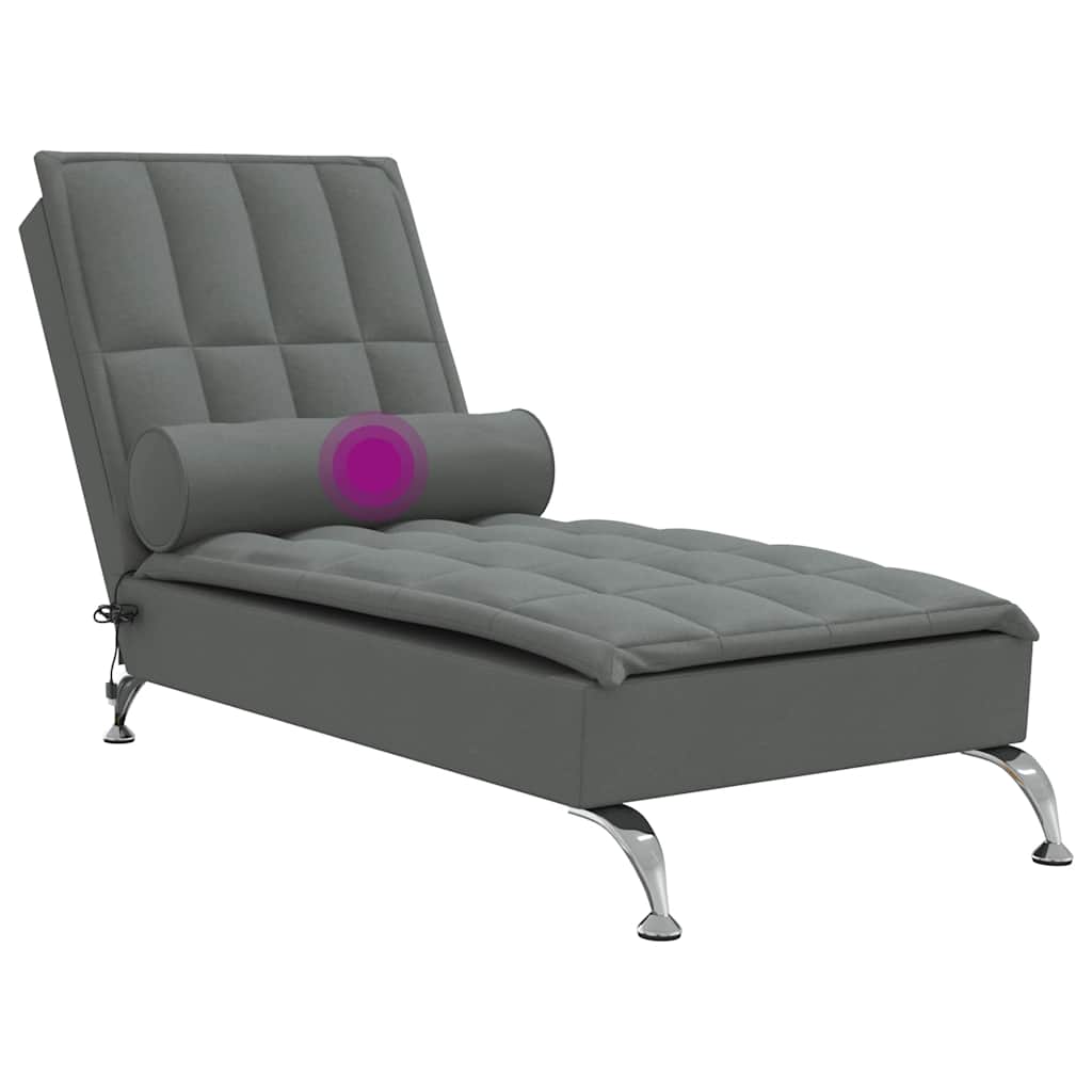 Massage-Chaiselongue mit Nackenrolle Hellgrau Stoff