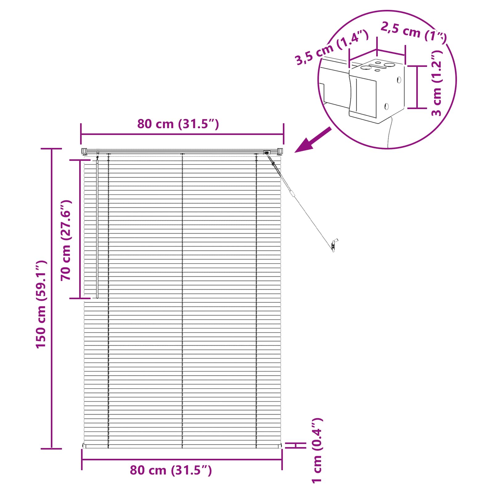 Jalousie Silber Grau 150 x 40 cm 25 mm PVC