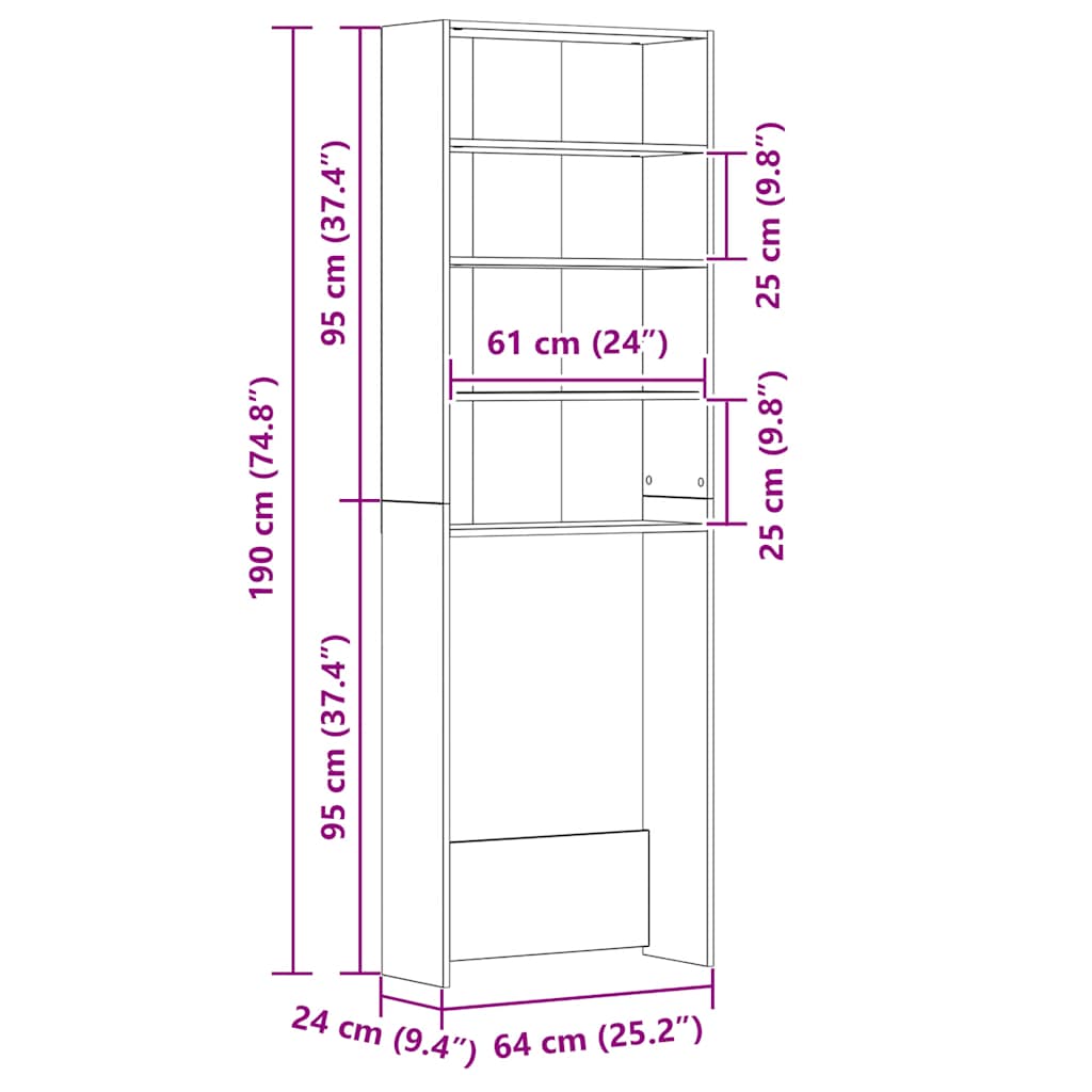 Waschmaschinenschrank Weiß 64x24x190 cm